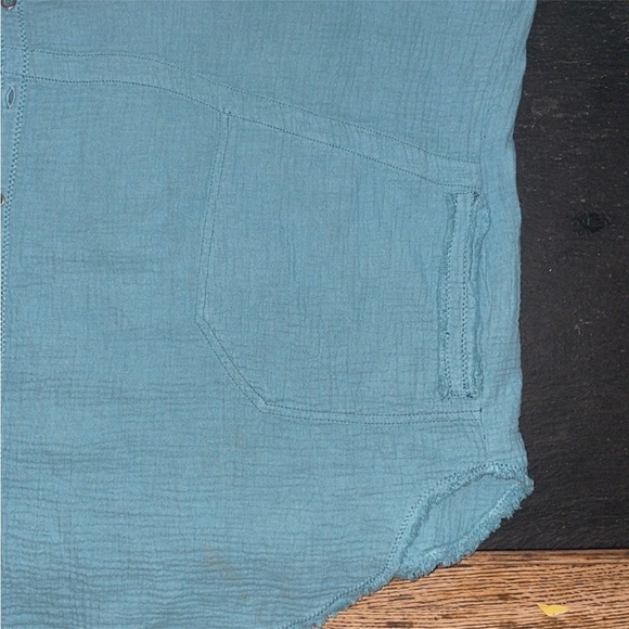 FreePeople] Teal Oversized raw edge Shirts Tunic Dress - Picture 9 of 10